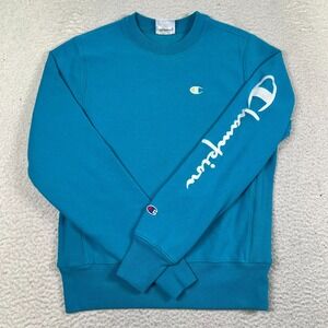 Champion Reverse‎ Weave Sweatshirt Mens Small Crewneck Pullover Teal Blue
